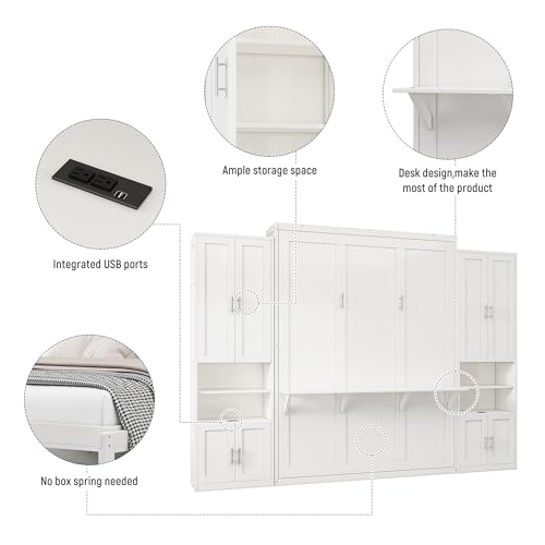 Queen Size Murphy Bed with Desk Combo White U534762