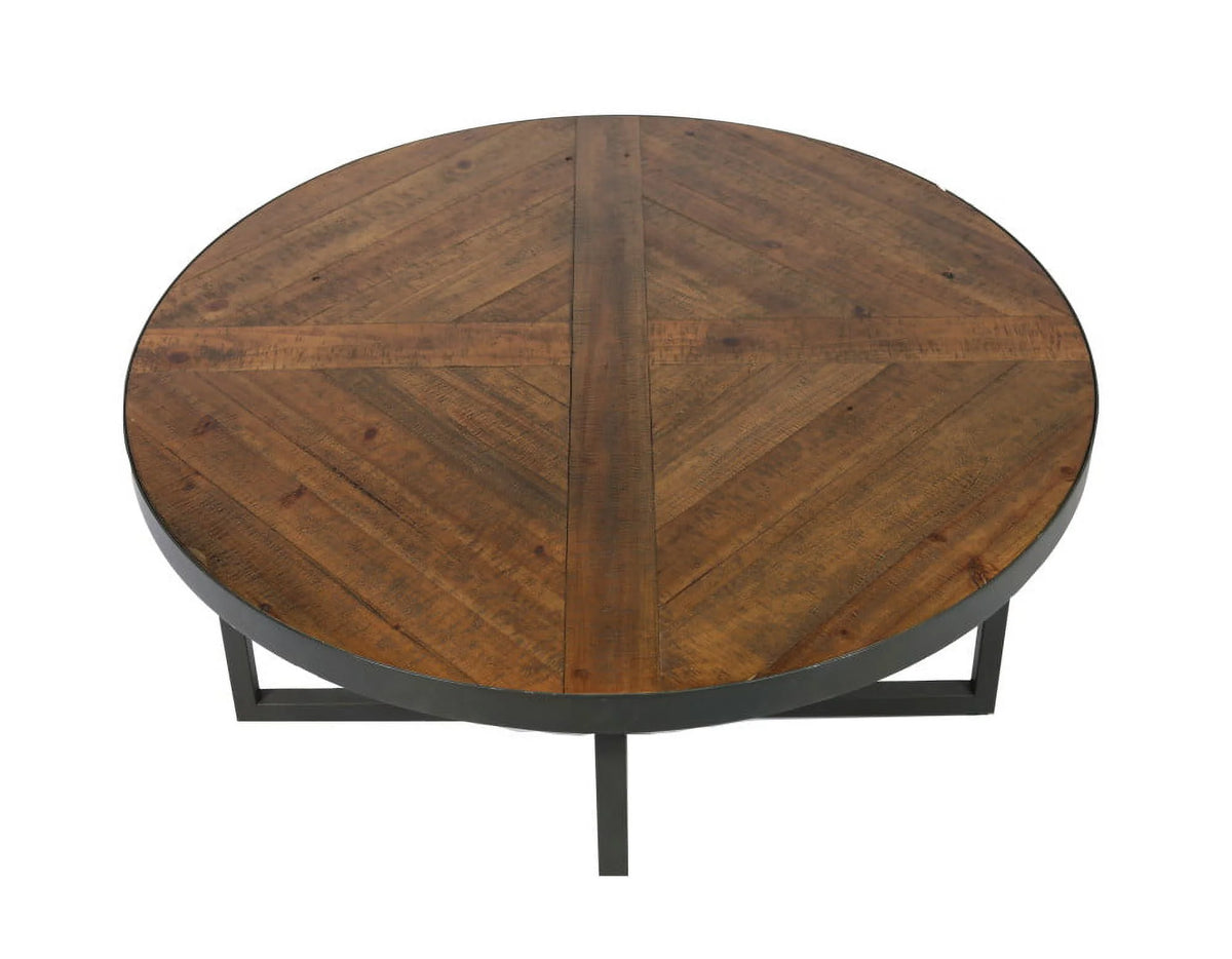 Antique Pine Round Coffee Table with X-Crossed Legs U2551
