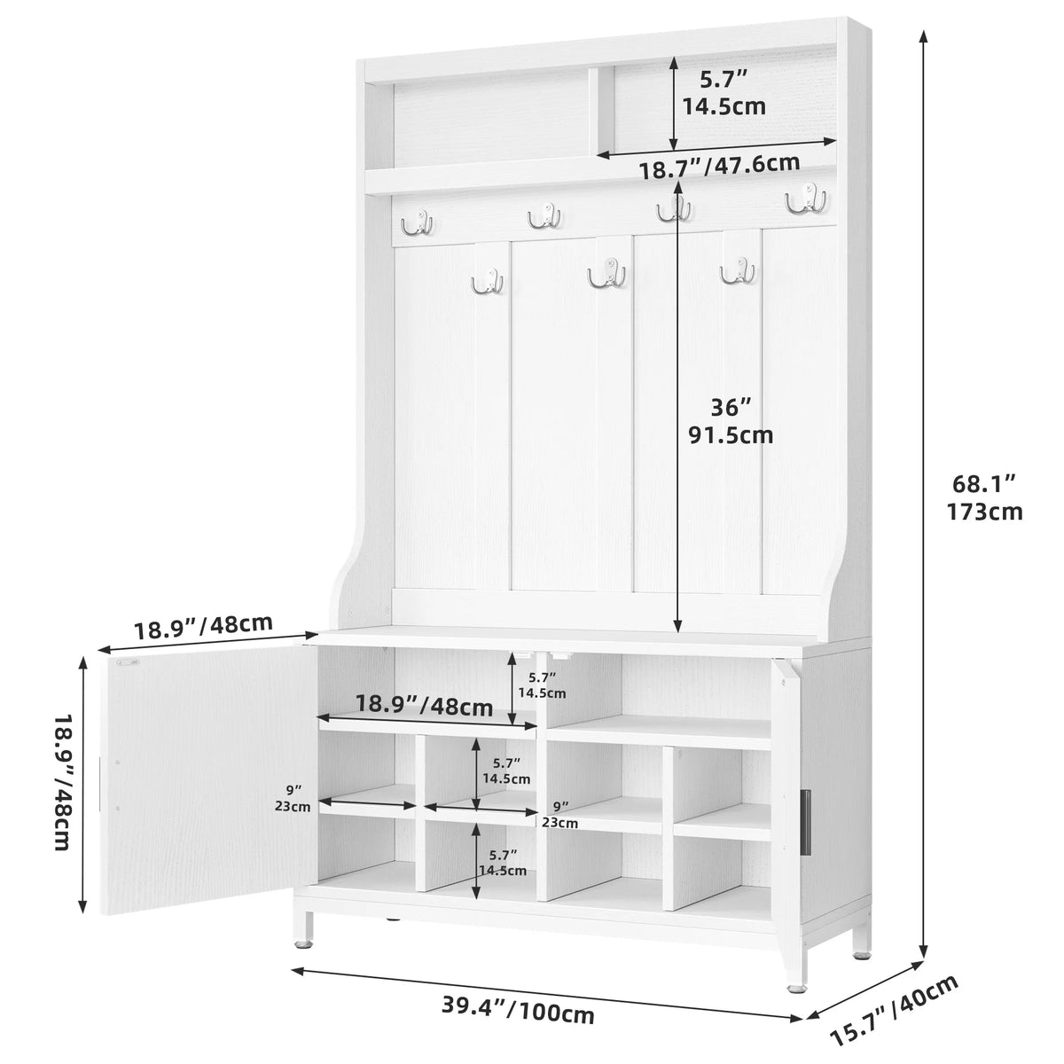 White Hall Tree with Storage Bench and 14 Hooks W72370