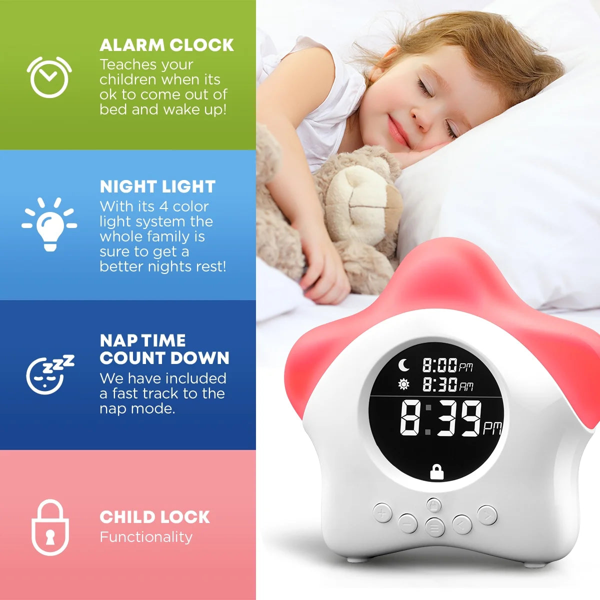 Toddler Sleep Training Clock, Night Light & Alarm Clock Q6422