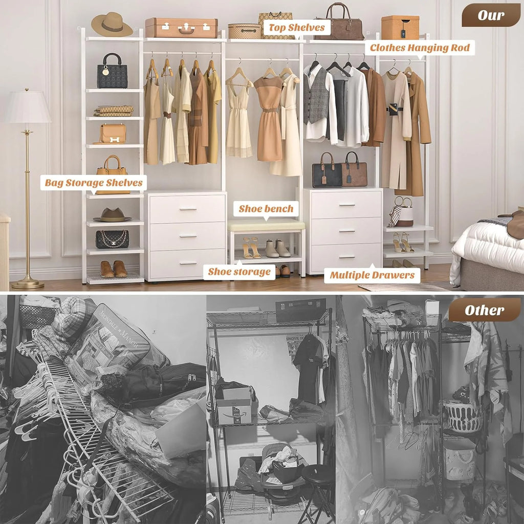White Heavy Duty Clothing Rack with 6 Drawers D68996