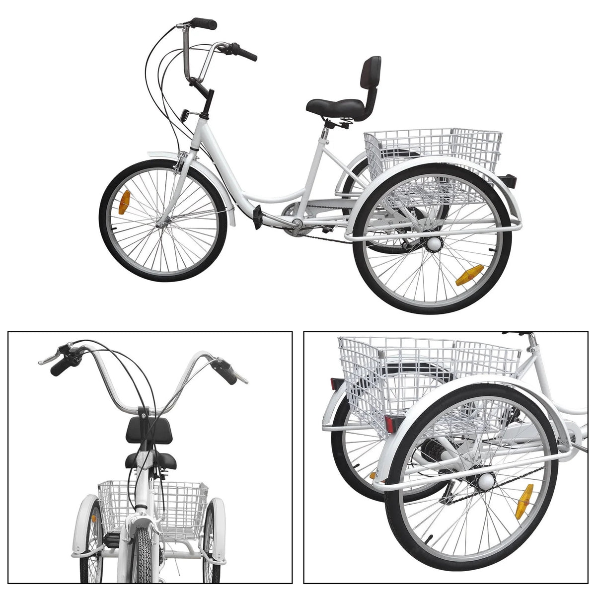 24 inch 7-Speed 3 Wheel Tricycle with Basket White/Yellow X5487