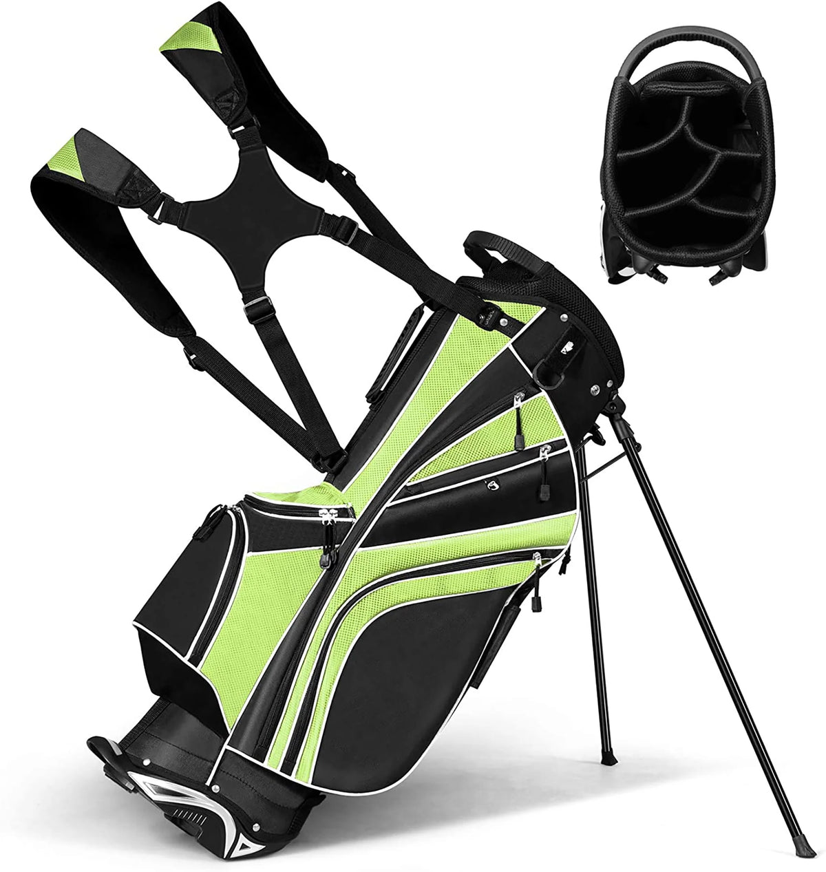 Golf Stand Cart Bag with 6 Way Divider Black E666