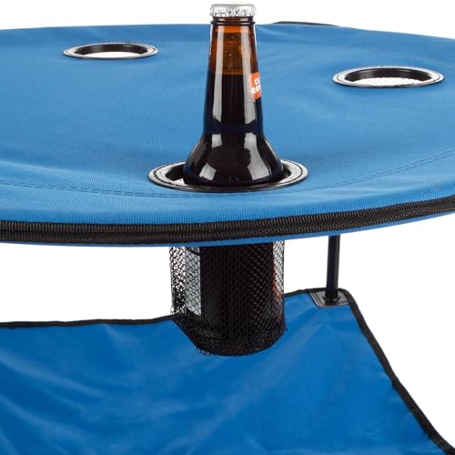 Round 2-Tier Folding Camp Table with 4 Cupholders and Carrying Bag L364817