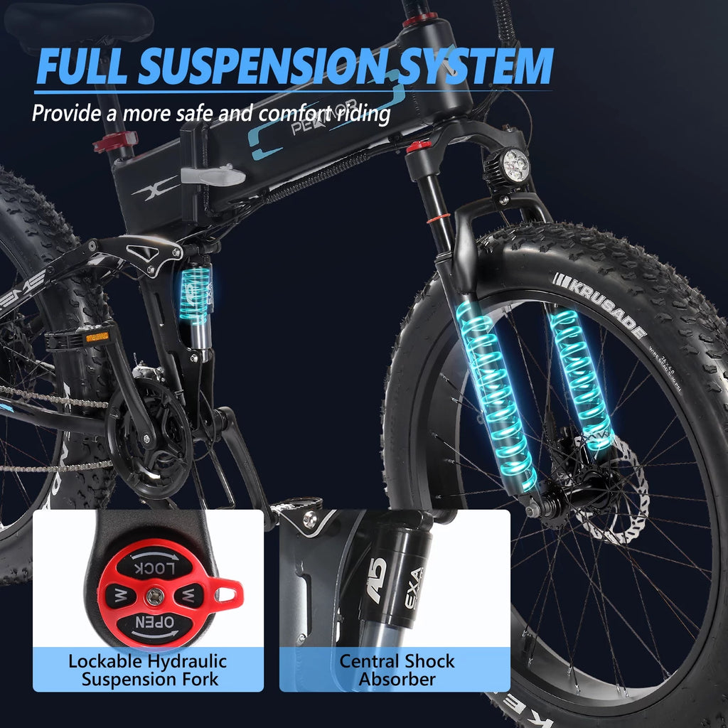 750W 48V 12AH Removable Battery 26" Fat Tire Folding Electric Bike Y2189