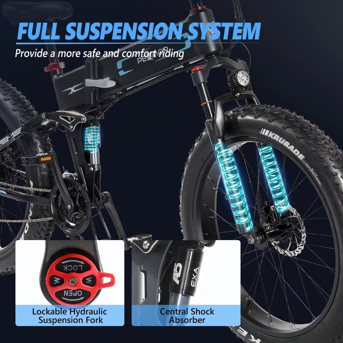 750W 48V 12AH Removable Battery 26" Fat Tire Folding Electric Bike Y2189