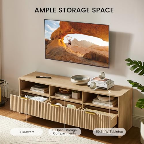 Nature Oak TV Stand with Drawers and Open Shelf H799