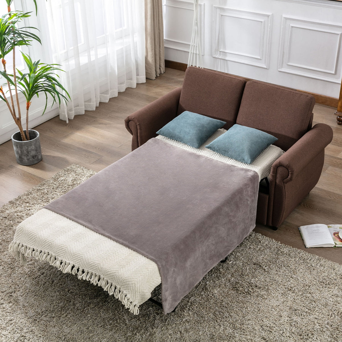Brown Twin Size Pull Out Sofa Bed T7994