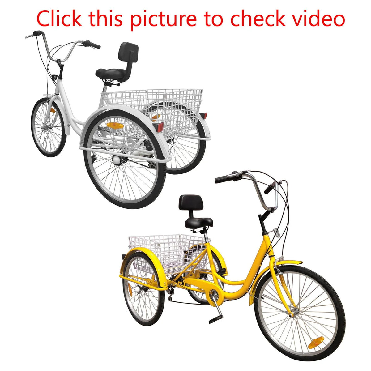 24 inch 7-Speed 3 Wheel Tricycle with Basket White/Yellow X5487