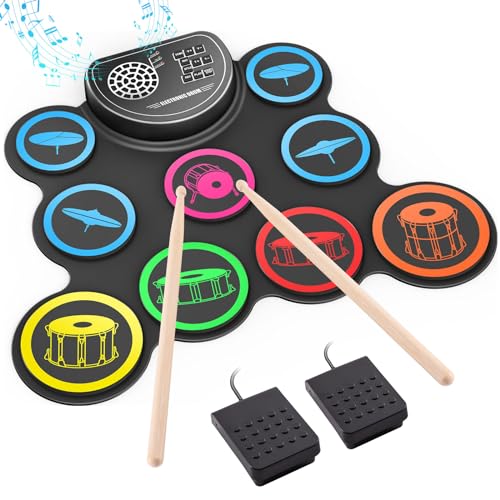 Electronic Drum Set with Headphone Jack, Built-in Speaker Drum Pedals and Sticks Y1015
