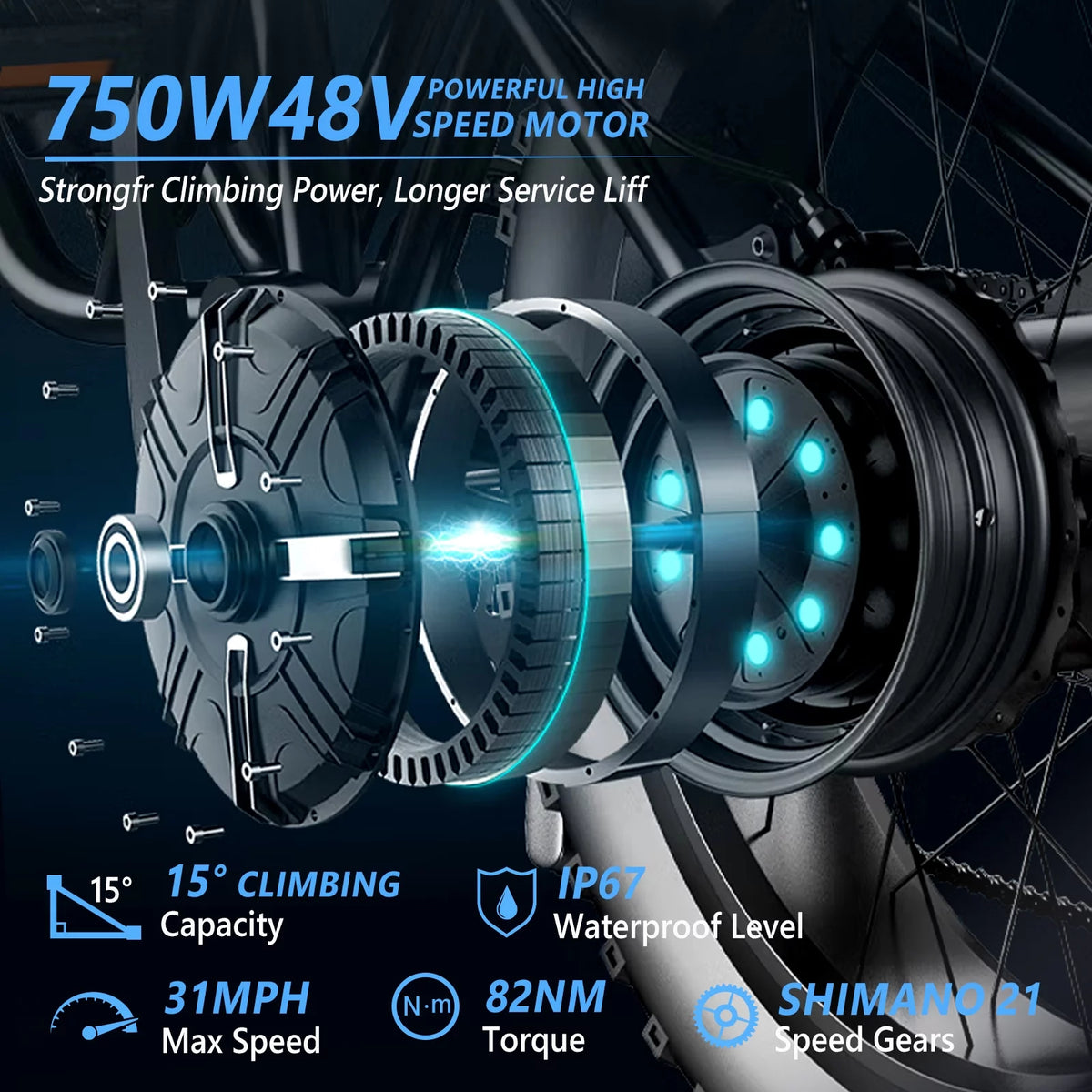 750W 48V 12AH Removable Battery 26" Fat Tire Folding Electric Bike Y2189