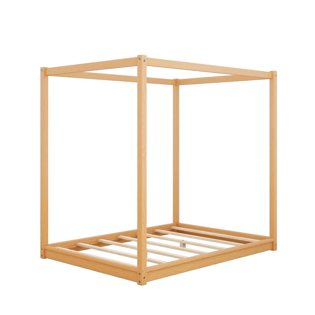 White Queen Size Wood Canopy Bed Frame with Headboard Y671