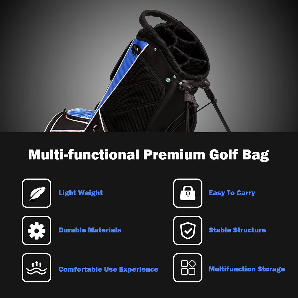 Golf Stand Cart Bag with 6 Way Divider Black E666