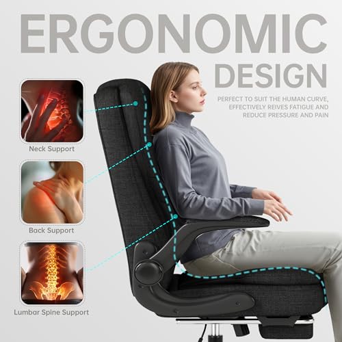 Fabric Ergonomic High Back Office Chair with Footrest, Black U545395