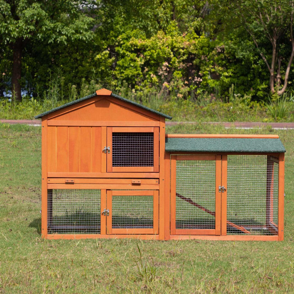 2-Tier Outdoor Wooden Rabbit Hutch with Ramp W58324