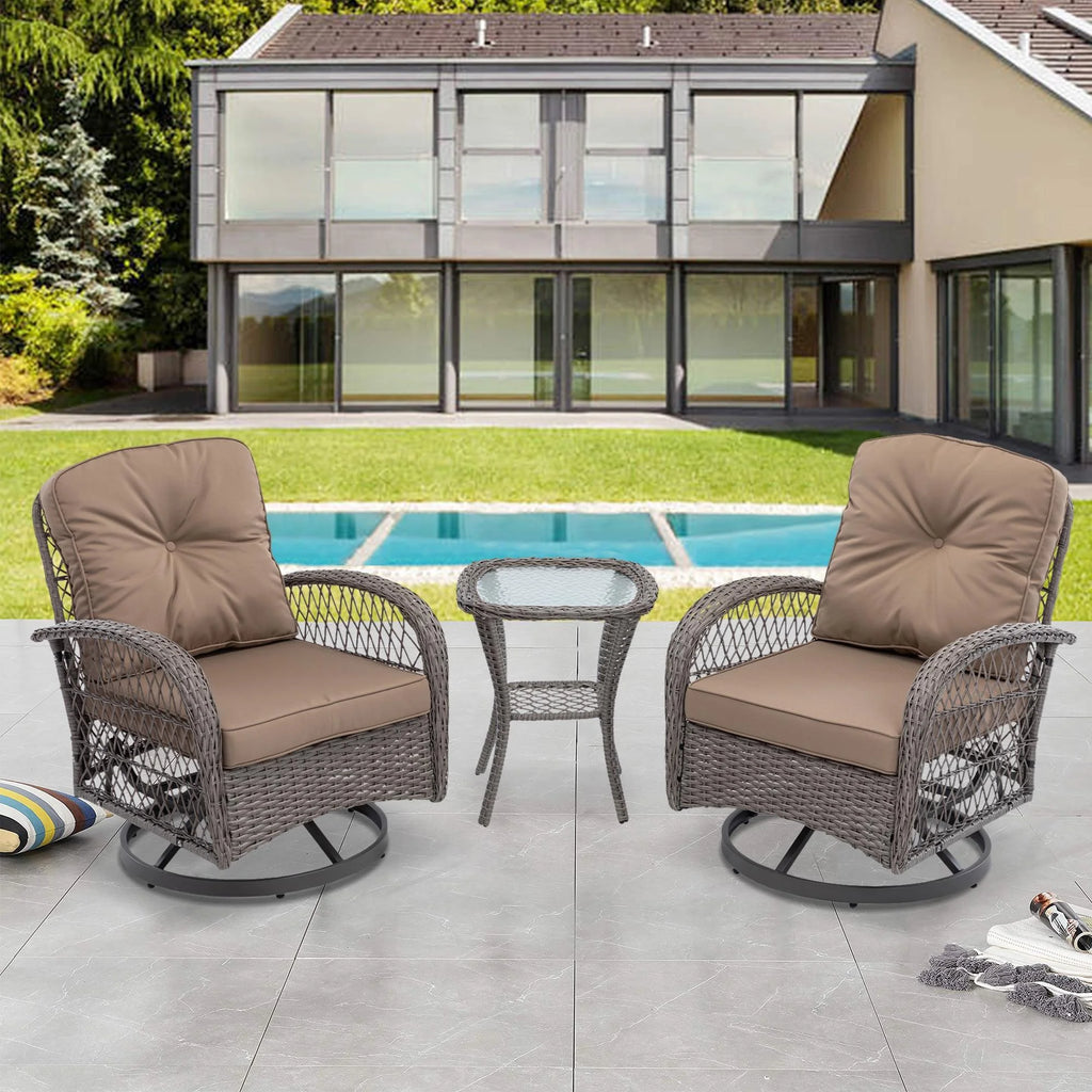 3 Piece Outdoor Bistro Swivel Chairs Set Khaki Y80409