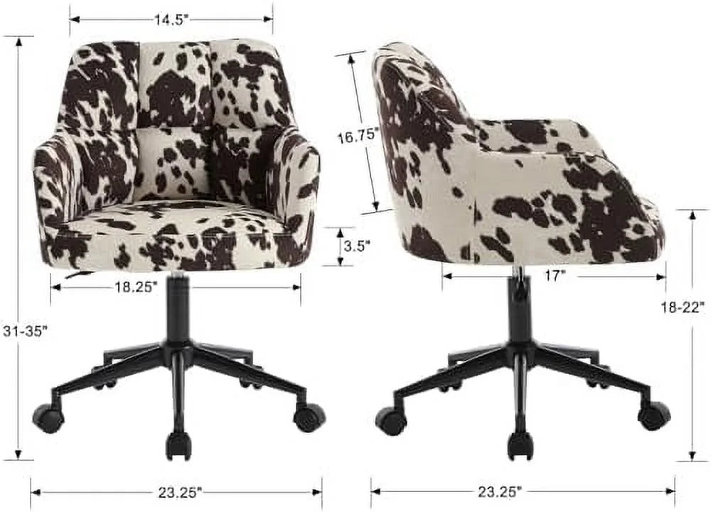 Velvet Cow Print Swivel Office Desk Chair with Wheels and Arms L4013