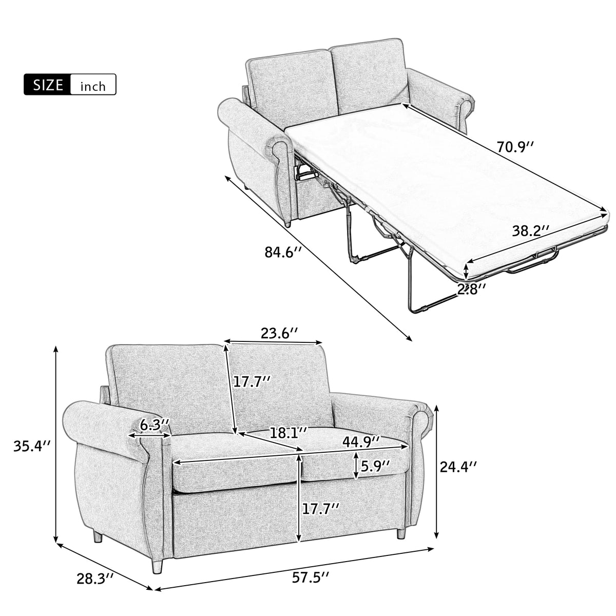 Brown Twin Size Pull Out Sofa Bed T7994