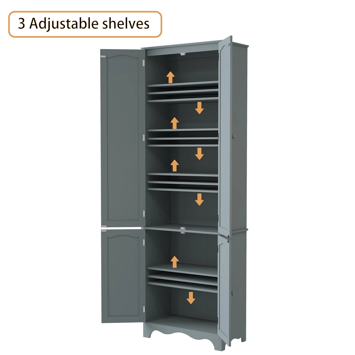 72" H Freestanding Tall Pantry Cabinet with 2 Large Cabinets and Adjustable Shelves R93938