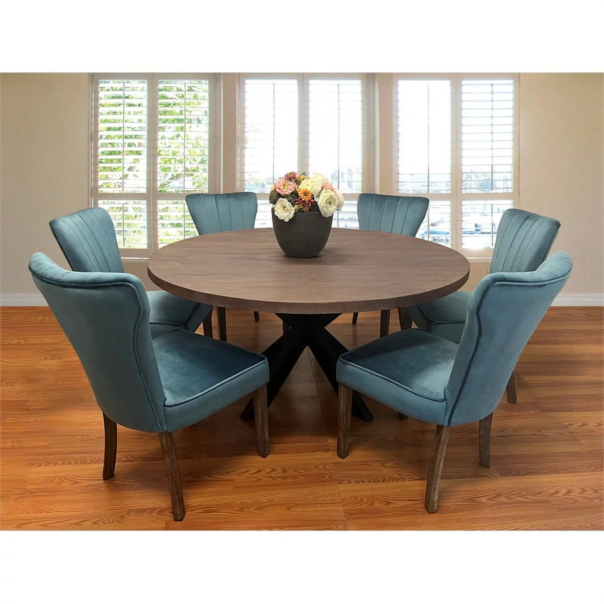 Solid Wood 60" Round Dining Table with Cast Iron Legs G693