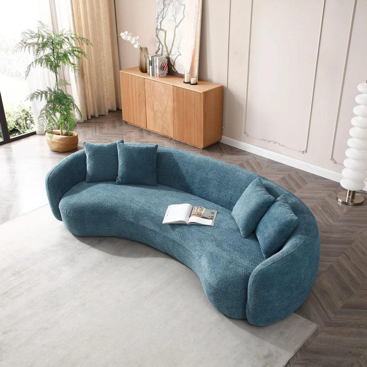 101'' Boucle Curved Sofa with 4 Pillows J4740