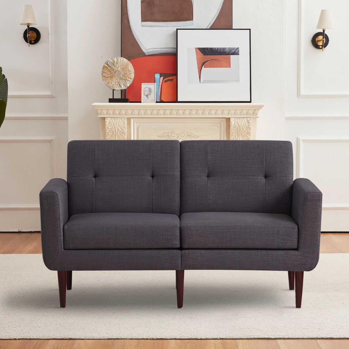 58" Grey Tufted Upholstered Loveseat Sofa K4033