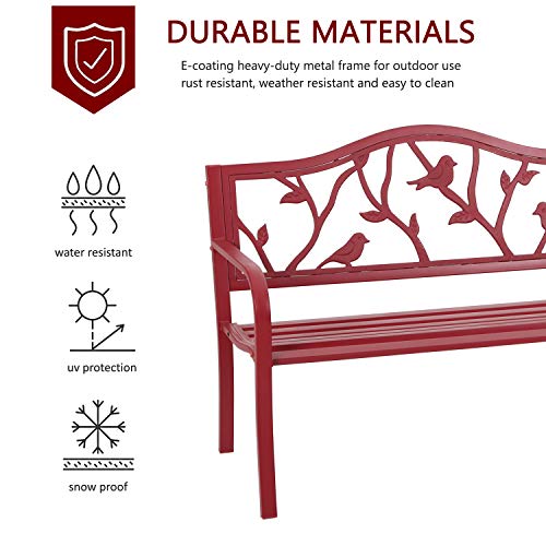 50 Inches Cast Iron Metal Patio Bench with Floral Pattern Backrest O77274