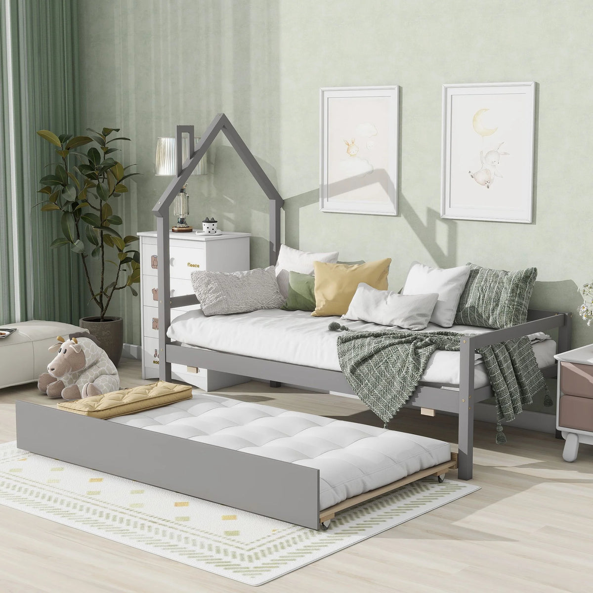 Twin Wood House-Shaped Daybed with Trundle S174