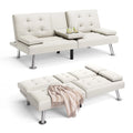White Faux Leather Futon Couch Y5860
