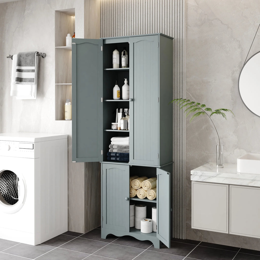 72" H Freestanding Tall Pantry Cabinet with 2 Large Cabinets and Adjustable Shelves R93938