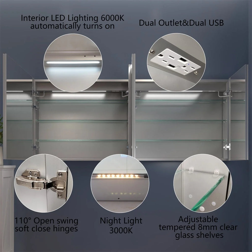 72" W x 32" H Lighted Medicine Cabinet with Outlets and USBs U333266