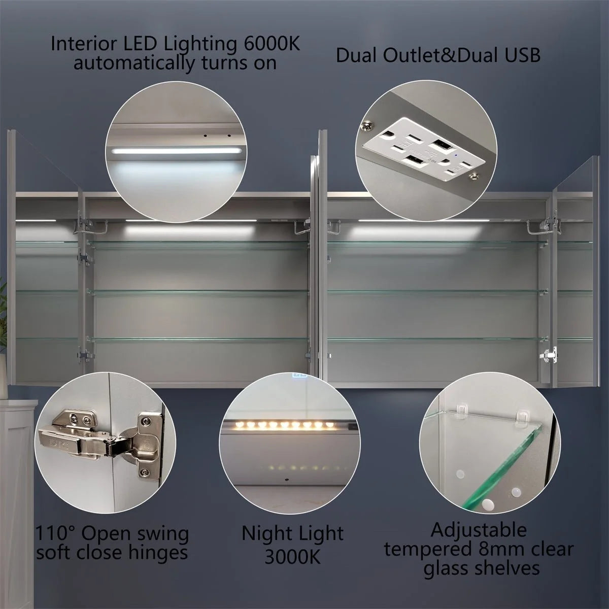 72" W x 32" H Lighted Medicine Cabinet with Outlets and USBs U333266