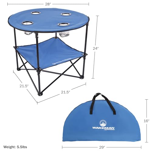 Round 2-Tier Folding Camp Table with 4 Cupholders and Carrying Bag L364817