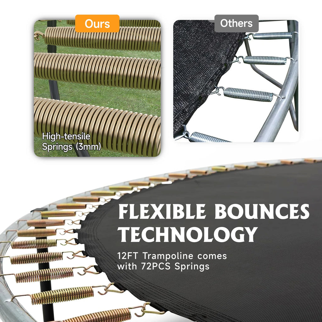 12FT Trampoline with Basketball Hoop and Safety Enclosure Net Y982