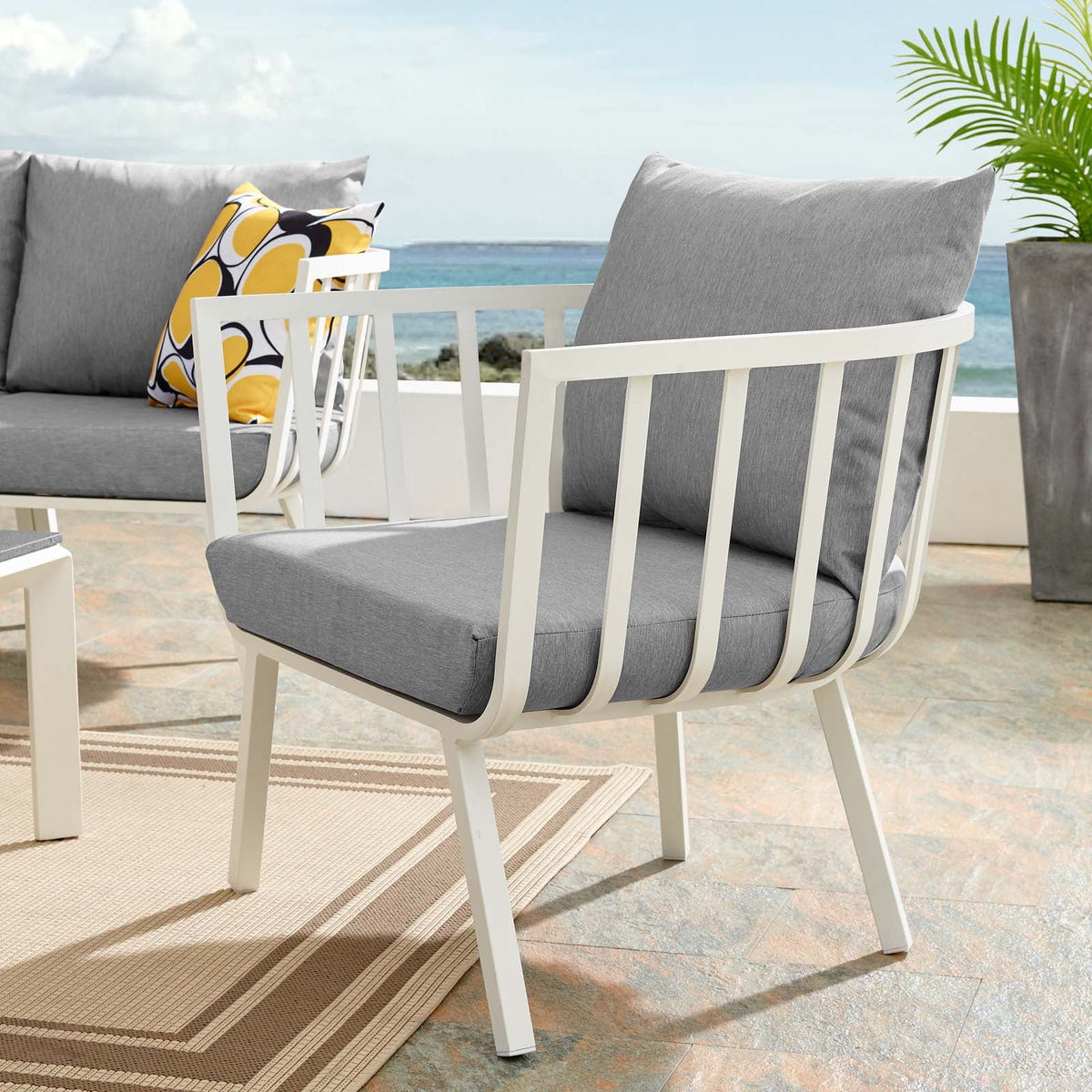Aluminum Fabric White Grey Armchair Z2237