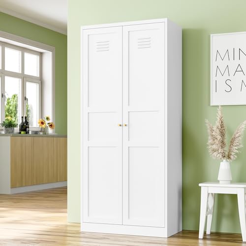 White 5 Tier Metal Storage Cabinet with 2 Doors and 4 Adjustable Shelves H674