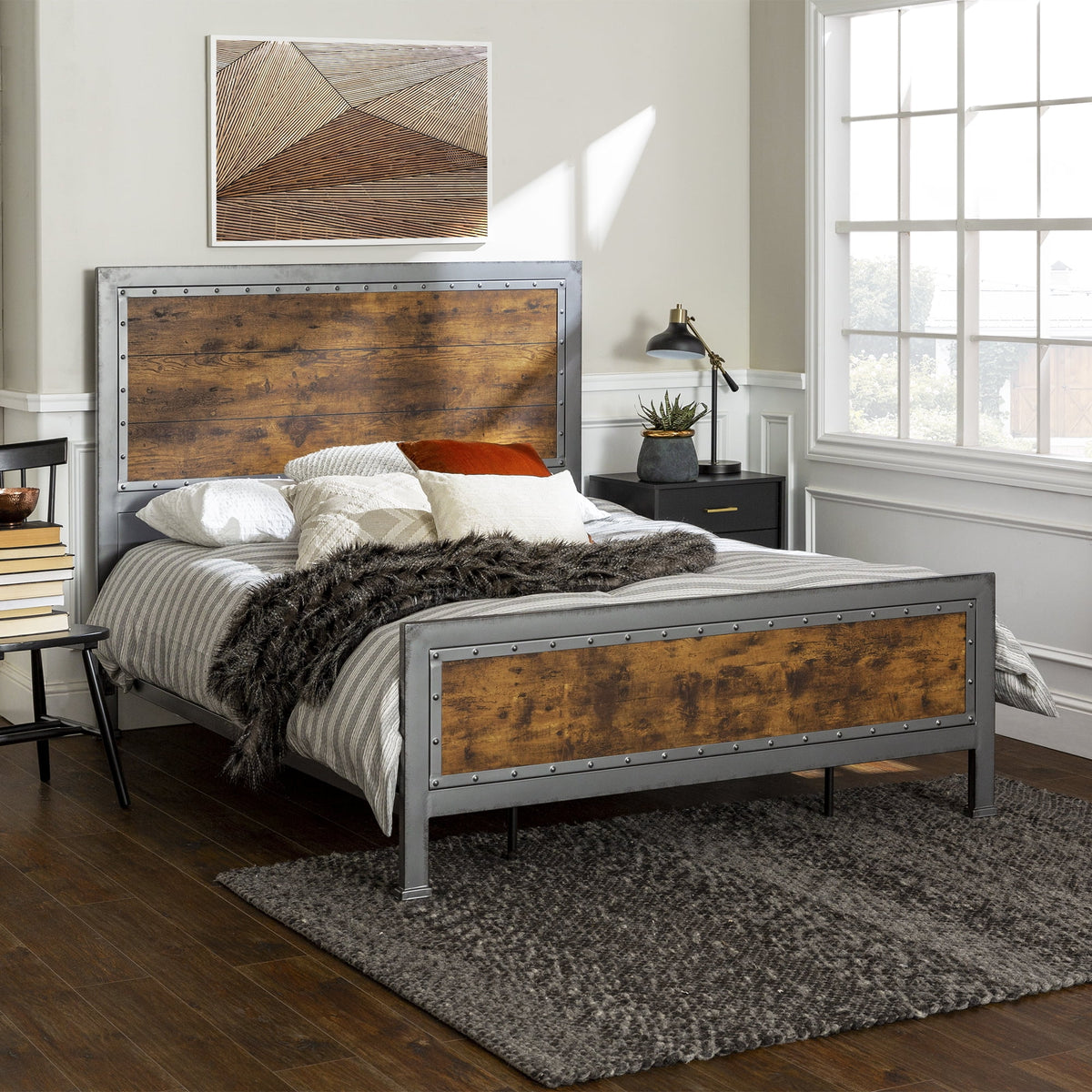 Queen Size Rustic Oak Bed M488