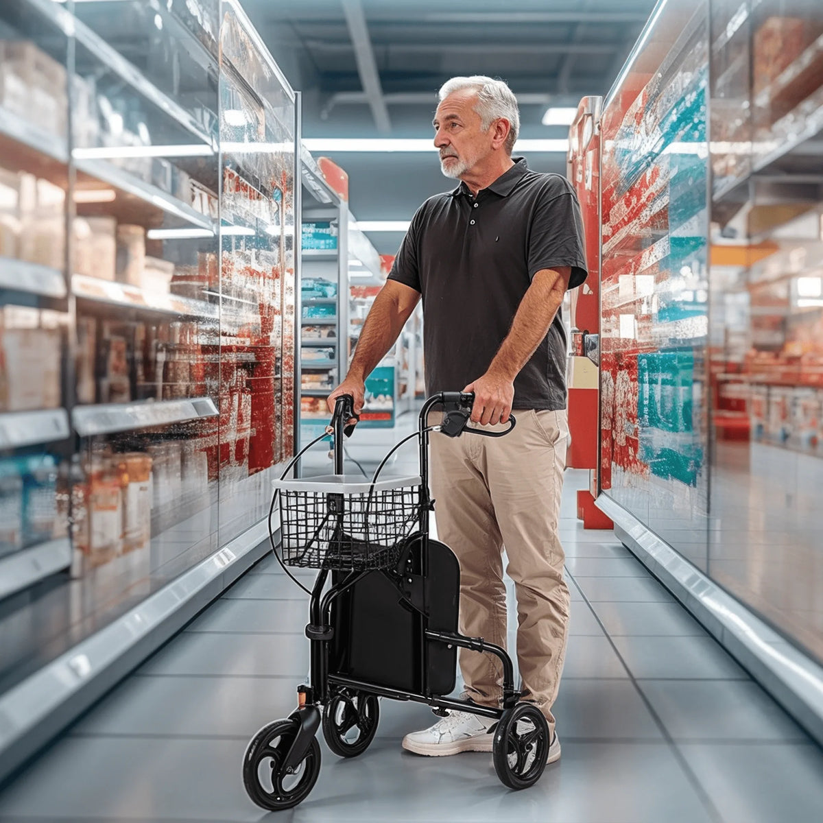 3-Wheel Rollator Walker with Basket & Tray, Black W863868