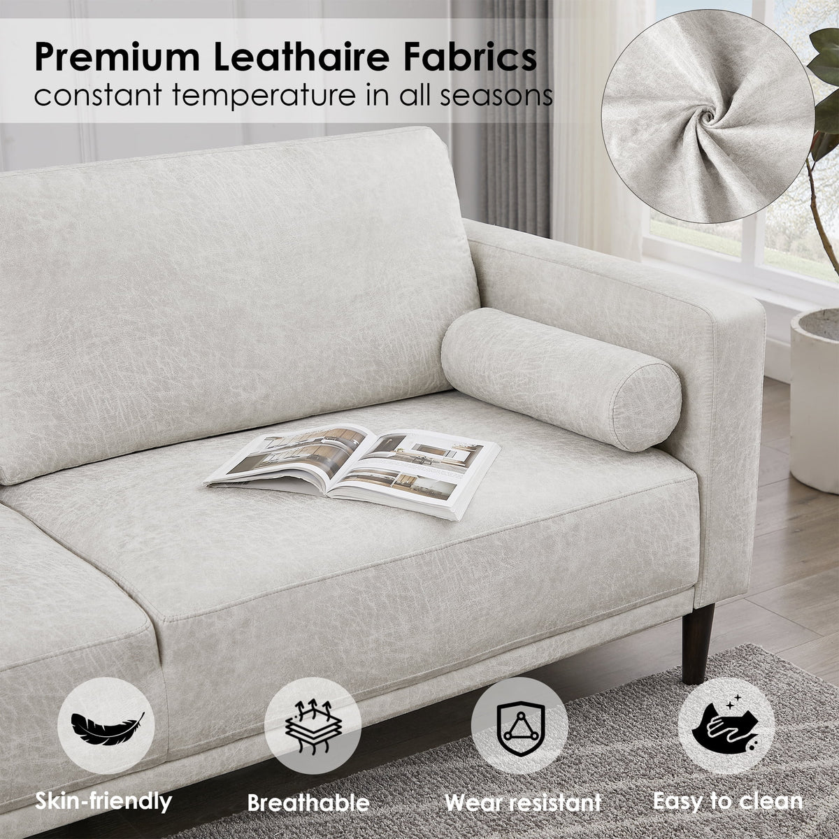 White 3 Seat Upholstered Sofa D79464