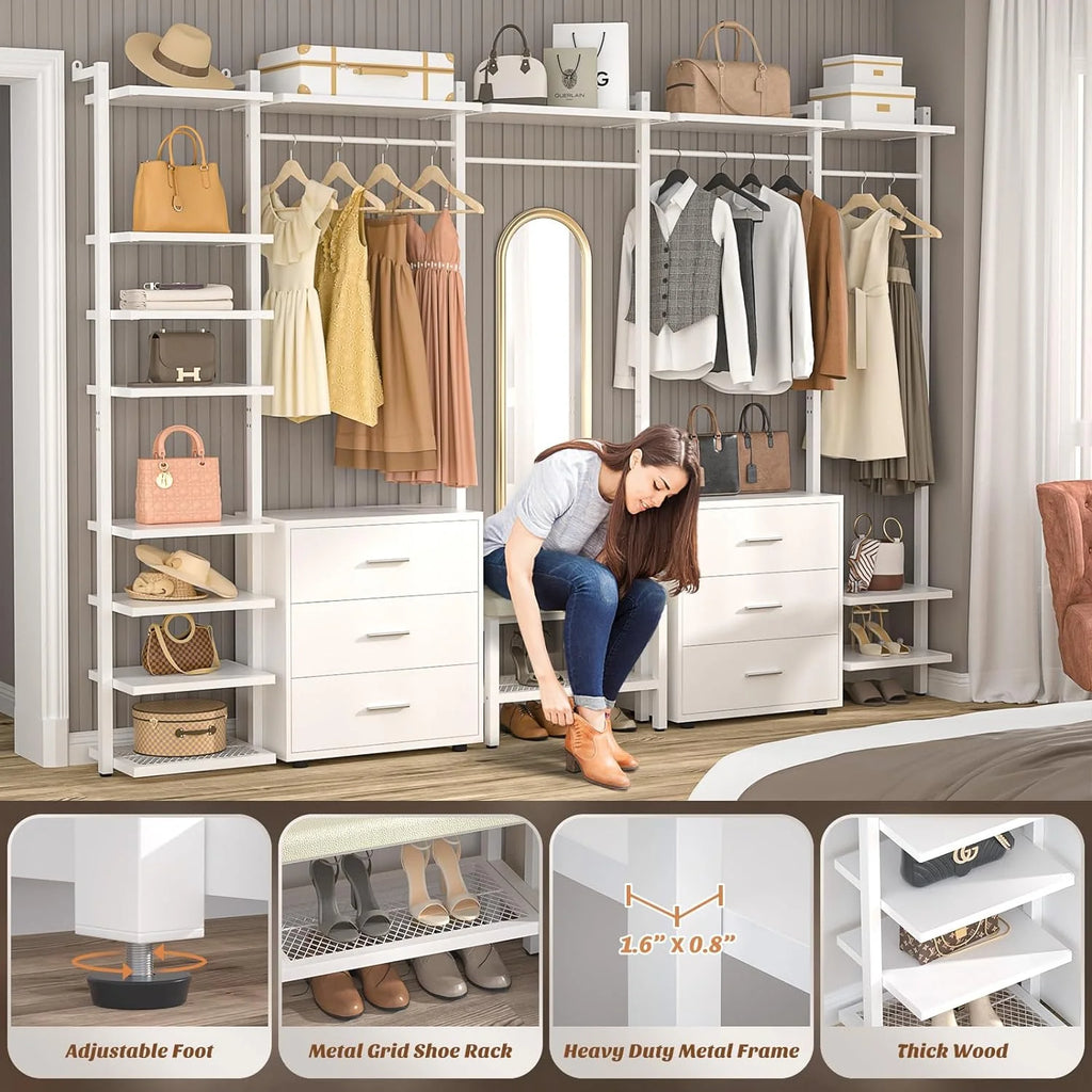 White Heavy Duty Clothing Rack with 6 Drawers D68996