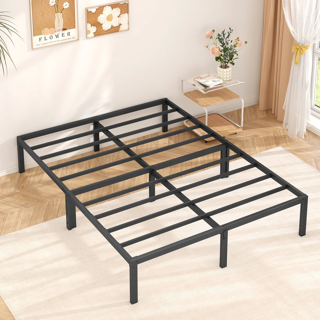 Heavy Duty Queen Size Metal Platform Bed Frame with 14 inch Under Bed Storage, Black B895
