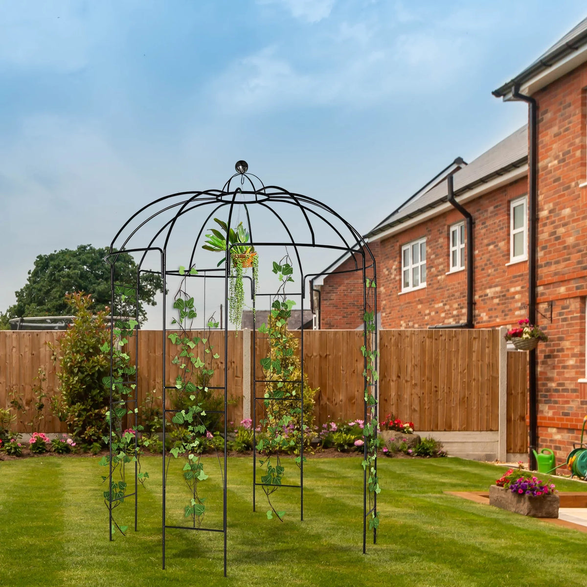 Black Outdoor Trellis Planter with Stakes O6781