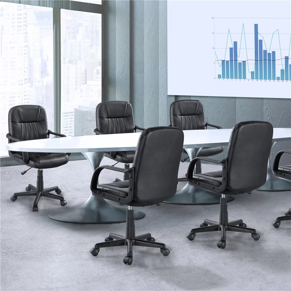 Black Faux Leather Swivel Office Chair Set of 2 Q647