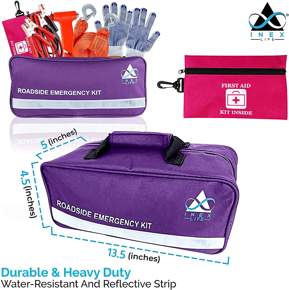 43 Piece Car Emergency Roadside Assistance Kit First Aid Kit Jumper Cables Tow Strap C2741