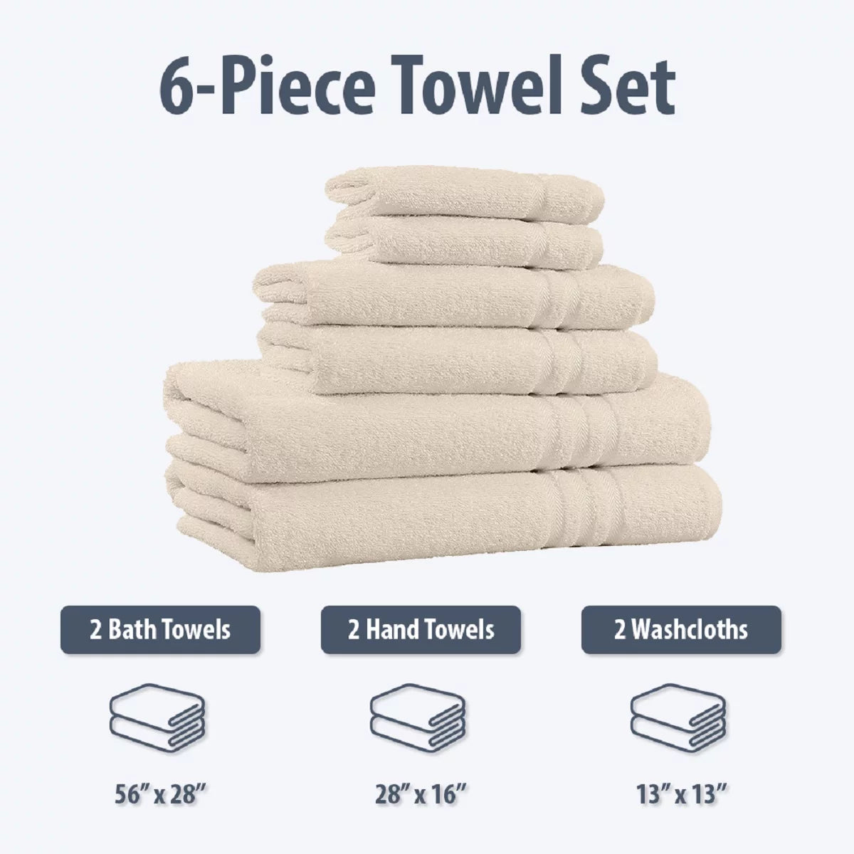 100% Cotton 6-Piece Beige Bath Towel Set P11876