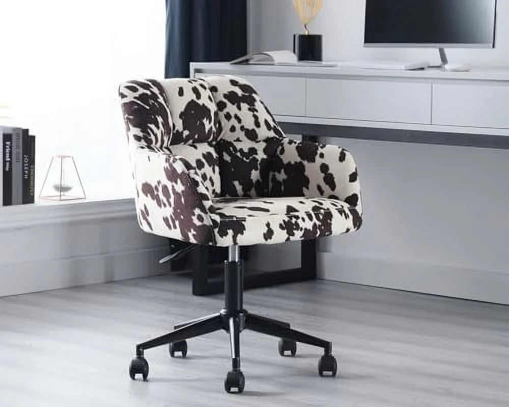 Velvet Cow Print Swivel Office Desk Chair with Wheels and Arms L4013
