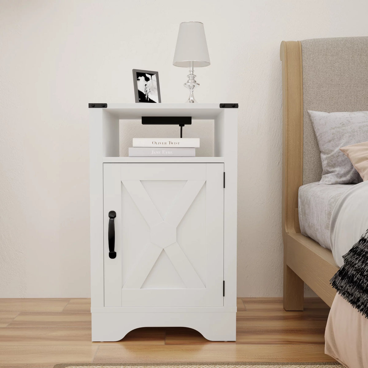 White Wood Nightstand B50179