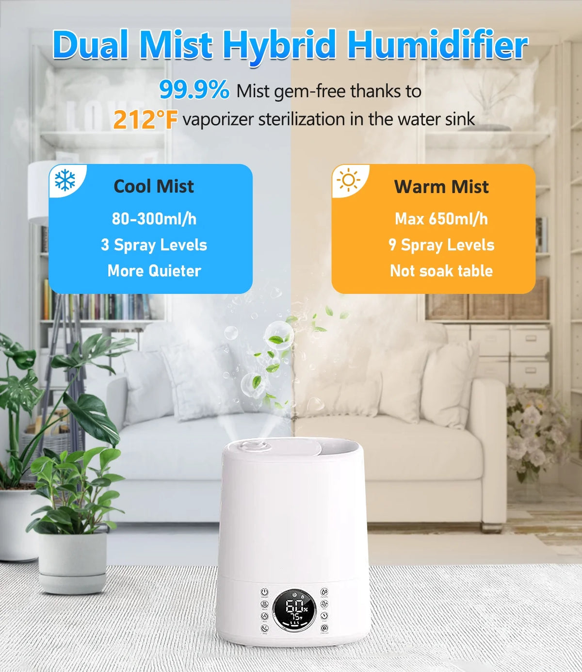 Warm and Cool Mist Top Fill Ultrasonic Humidifier with Remote B907978