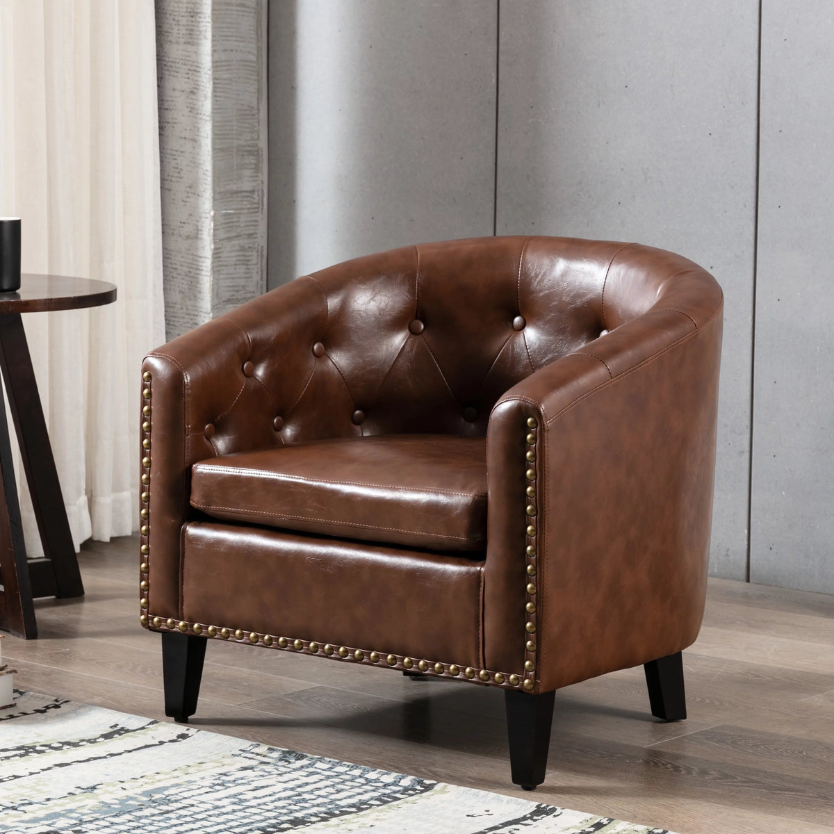 PU Leather Tufted Barrel Chair W824