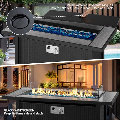 45 inch Propane Gas Fire Pit Table with Lid, Lava Rock, Waterproof Cover E6193
